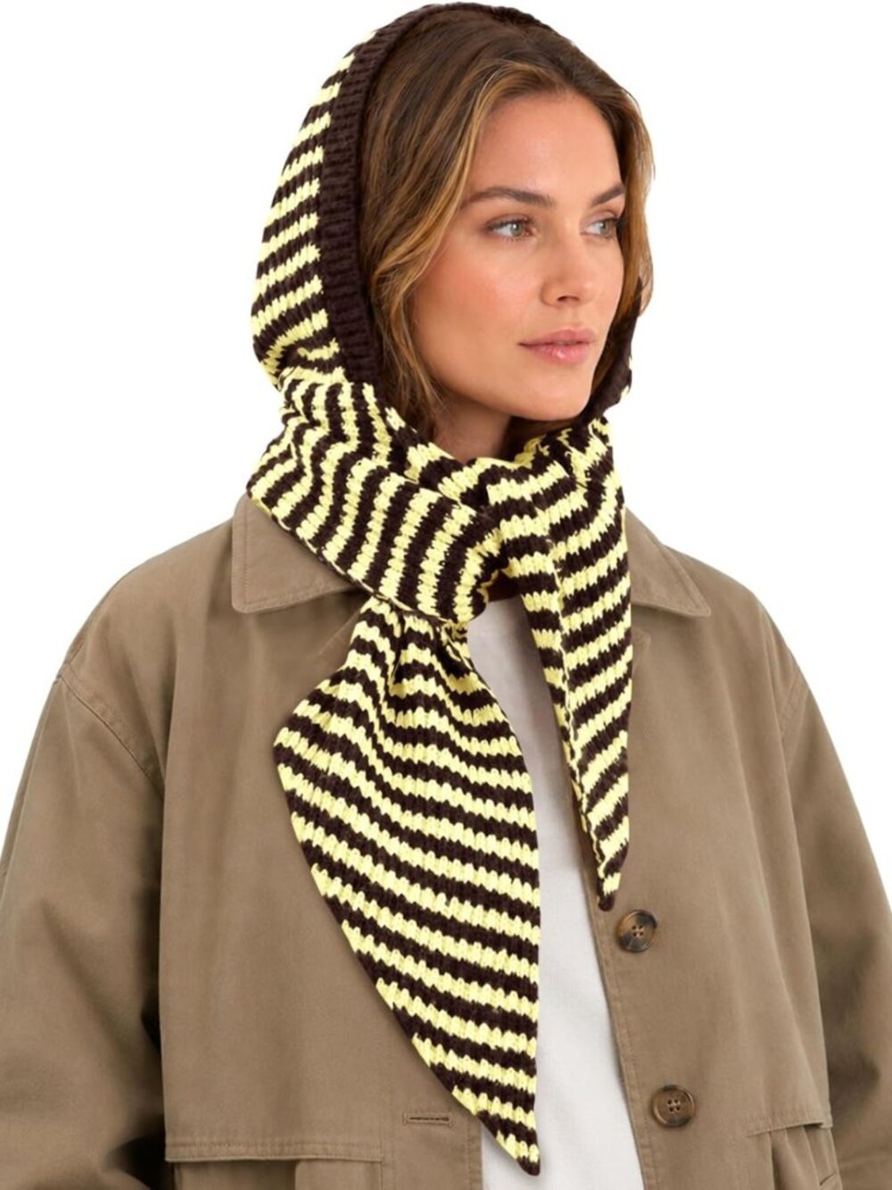 Cozy Women's Striped Knit Hooded Scarf & Hat Set - Warm Winter Neck Wrap
